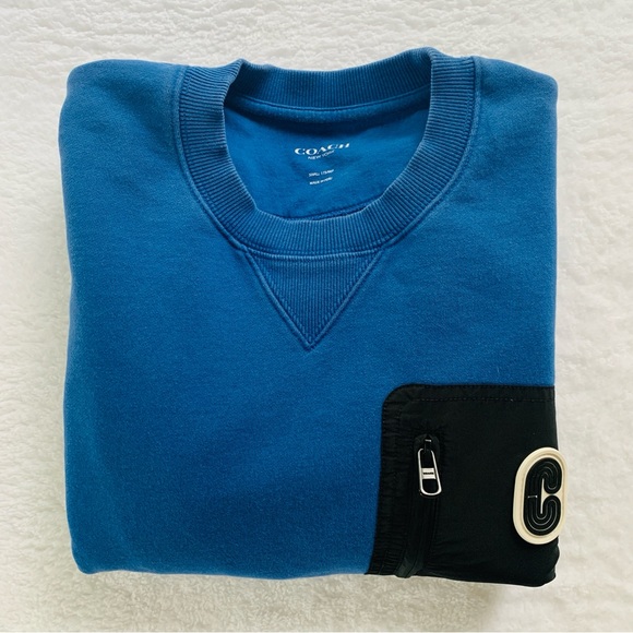 Coach New York Mixed Media Royal Blue Black Crew Sweatshirt Zip Pocket | Small - Picture 2 of 6